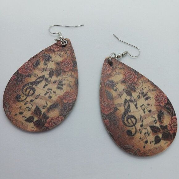 Teardrop Earring, Music Notes Earring, Rose Sublimation Design - Picture 1 of 4